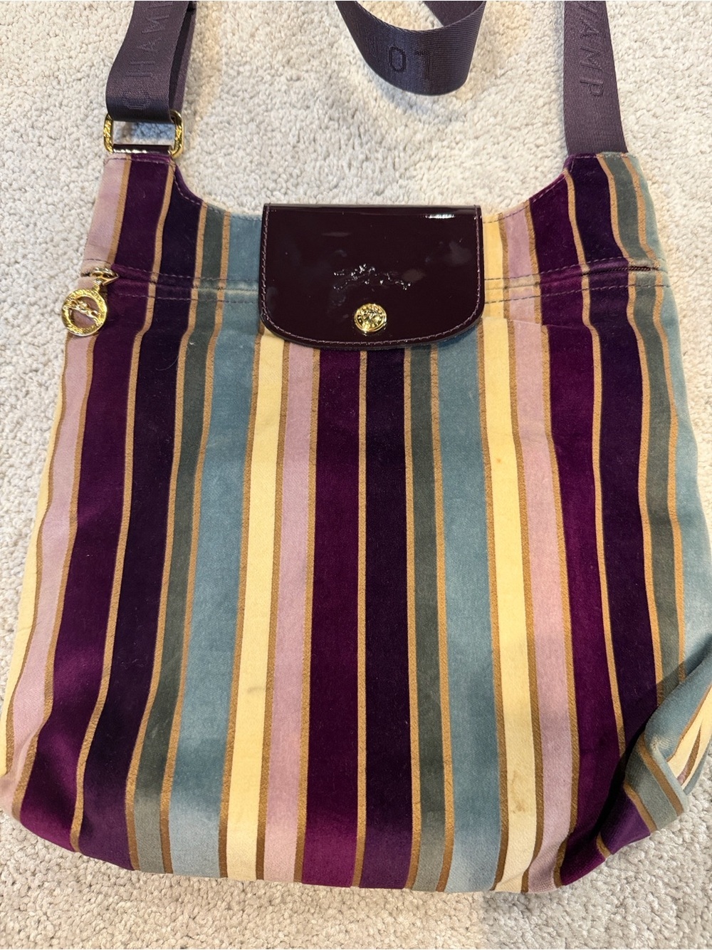 Vintage Longchamp “Modèle Déposé” velvet striped Crossbody Bag - Picture 2 of 9